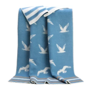 Seagulls Blue and Brown Wool Blanket