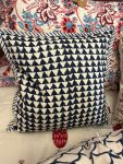 Block print cushion - Blue Triangles
