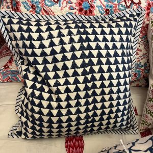 Block print cushion - Blue Triangles