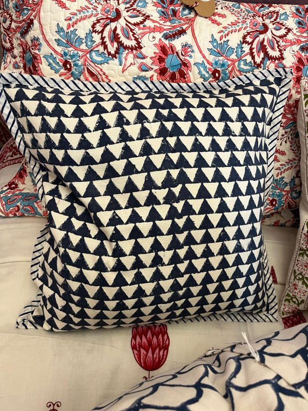 Block print cushion - Blue Triangles