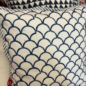 Block print cushion - Blue Waves