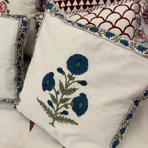 Block print cushion - Floral Blue 1