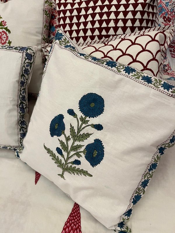 Block print cushion - Floral Blue 1