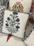 Block print cushion - Floral Blue 2