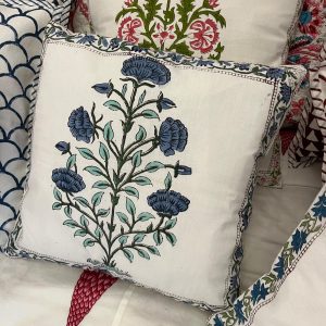 Block print cushion - Floral Blue 2