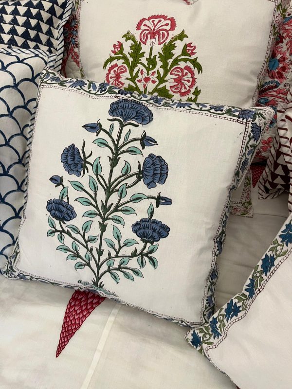 Block print cushion - Floral Blue 2
