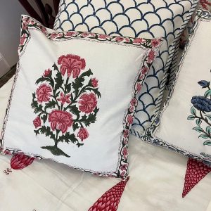 Block print cushion - Floral Red 1