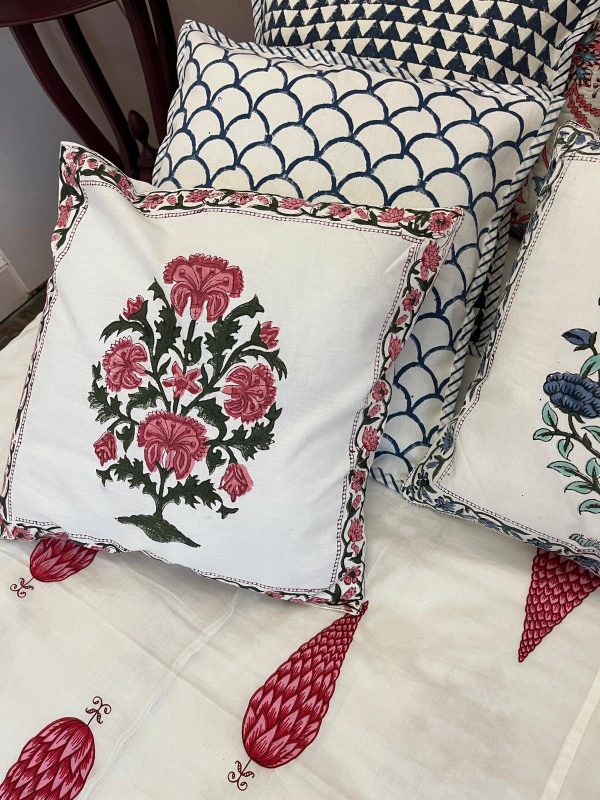 Block print cushion - Floral Red 1