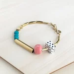 Marble and Brass Bracelet - Teal & Salmon