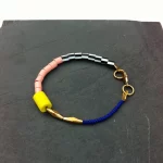 Dot Dash Bracelet - Pink Bead & Blue