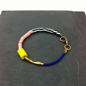 Dot Dash Bracelet - Pink Bead & Blue