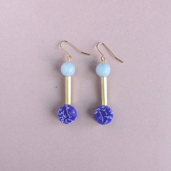 Drop Earrings - Jade and Purple - Hypoallergenic Steel