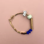 Marble and Brass Bracelet - Cobalt and Mint