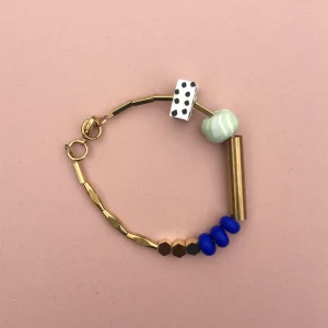 Marble and Brass Bracelet - Cobalt and Mint
