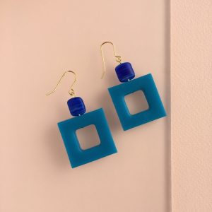 Blue Square Earrings - Gold Plated Hooks