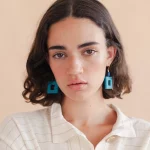 Blue Square Earrings - Gold Plated Hooks