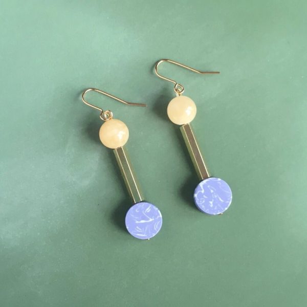 Drop Earrings - Lemon and Lilac - Gold Plated