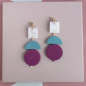 Object Earrings - Burgundy and Blue