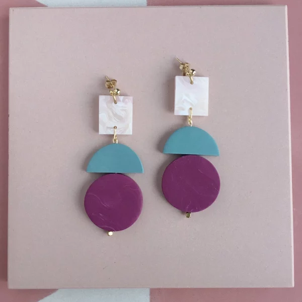 Object Earrings - Burgundy and Blue