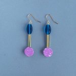 Drop Earrings - India Pink and Teal - Gold Plated