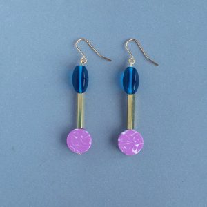 Drop Earrings - India Pink and Teal - Gold Plated