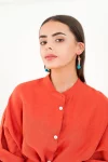 Drop Earrings - India Pink and Teal - Gold Plated
