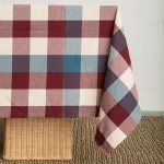 Check Woven Cotton Tablecloth Multicolor Blue Aubergine