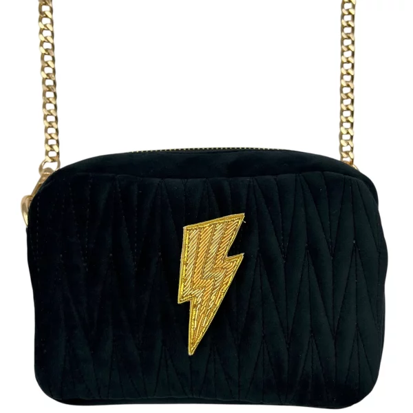 Velvet Rivington bag in black with lightning bolt brooch