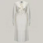 Eva Pussy Bow Dress in Cream