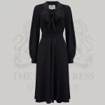 Eva Pussy Bow Dress in Liquorice Black