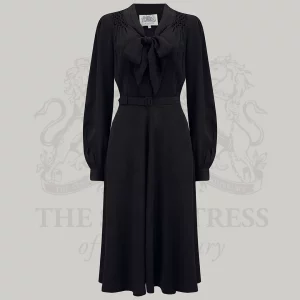 Eva Pussy Bow Dress in Liquorice Black
