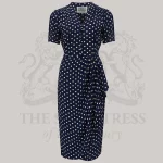 Mabel Waterfall Dress in Navy Polka