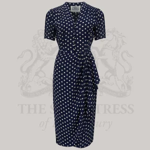 Mabel Waterfall Dress in Navy Polka