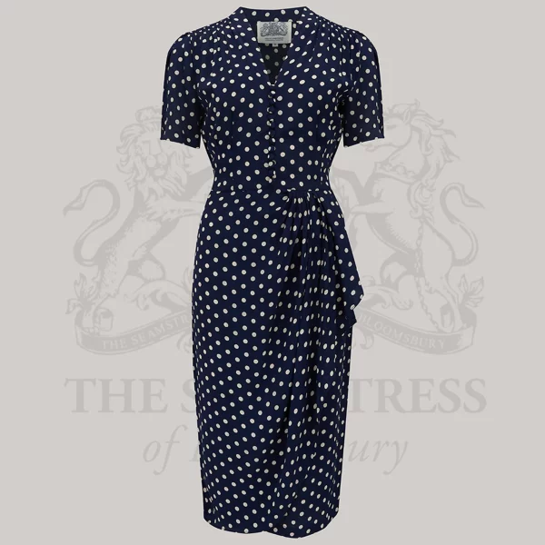 Mabel Waterfall Dress in Navy Polka
