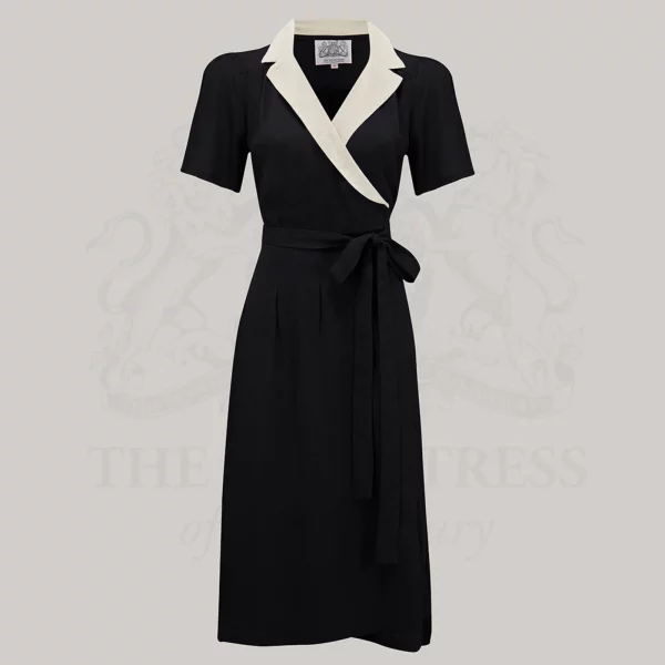 Peggy Wrap Dress in Black and Ivory