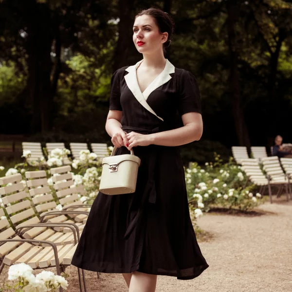 Peggy Wrap Dress in Black and Ivory