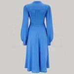 Eva Pussy Bow Dress in Palace Blue