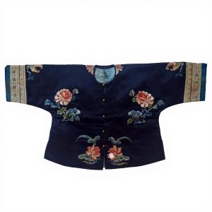Veste d'enfant chinoise en soie bleu foncé brodée