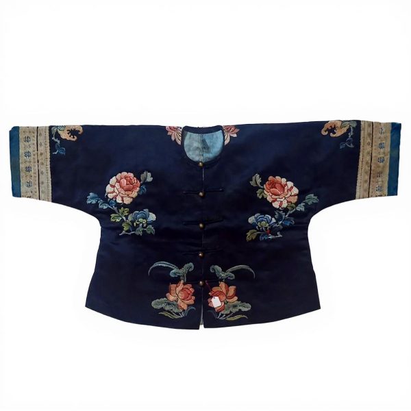 Veste d'enfant chinoise en soie bleu foncé brodée