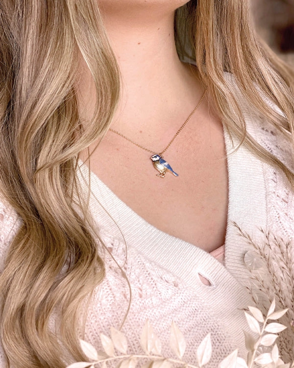 FABLE Enamel Blue Tit Short Necklace